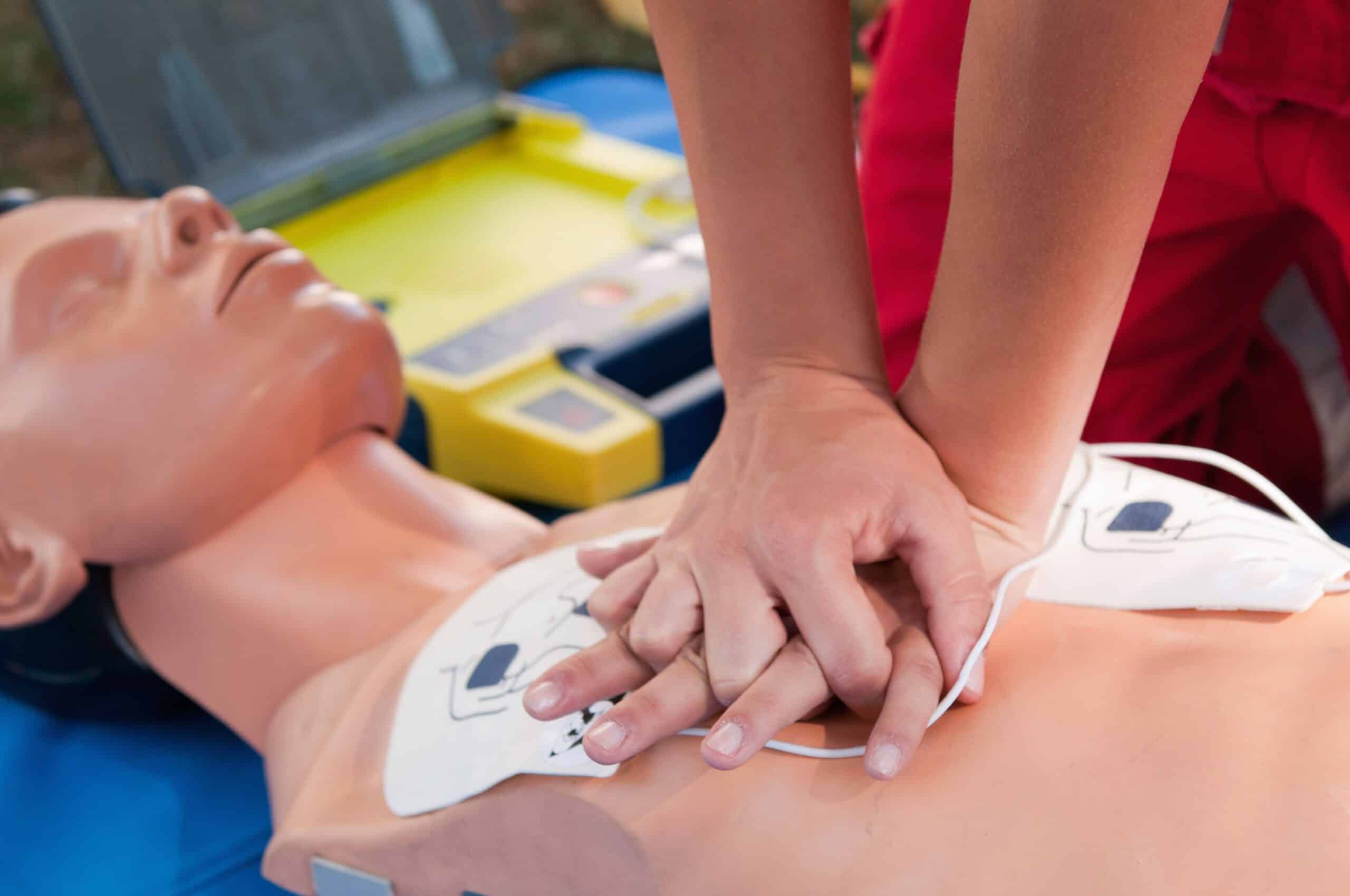 Link Resources first aid and CPR training using defibrillator pads during emergency response practice