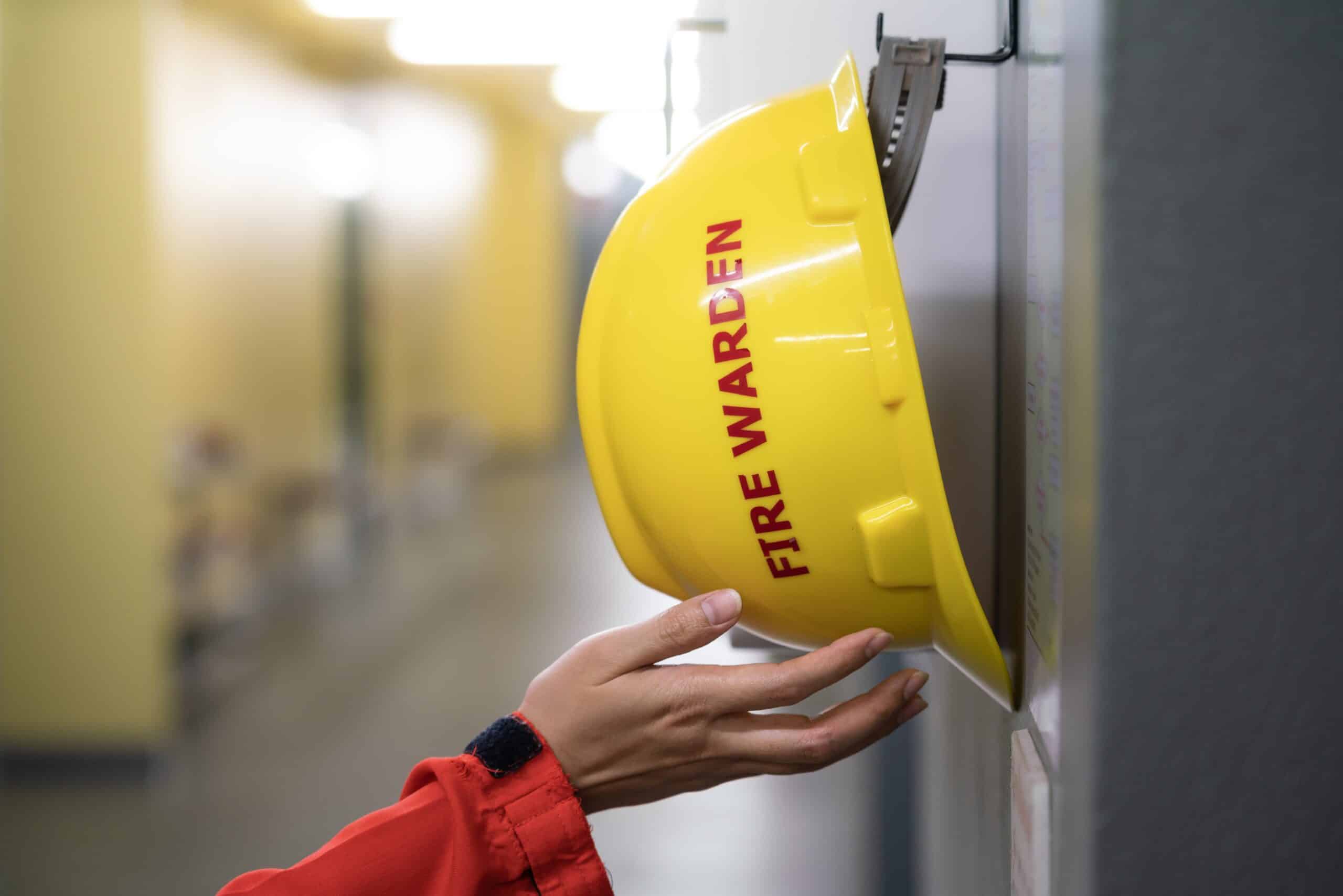 Link Resources fire warden safety helmet used for workplace emergency evacuation roles